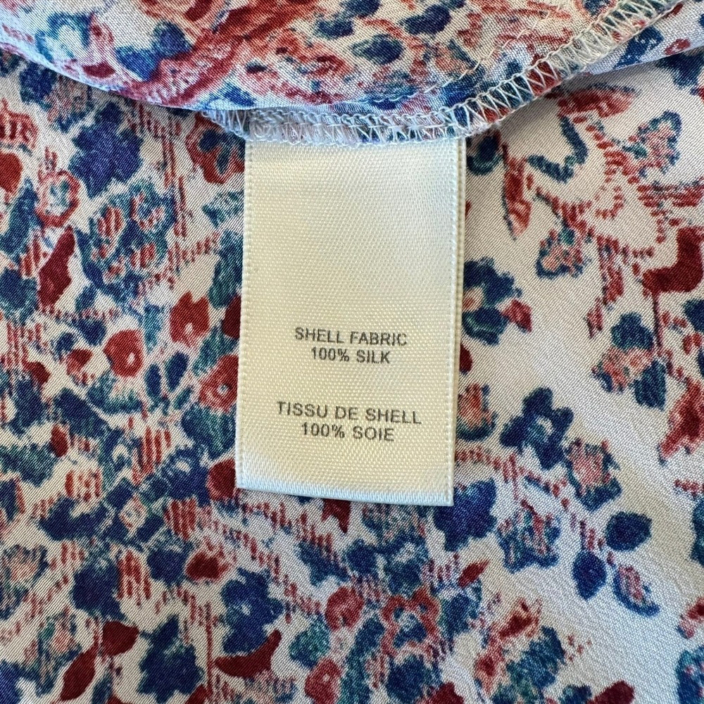 Rebecca Taylor Women 100 Silk Sleeveless VNeck Floral Blouse Red Blue 6 - Picture 6 of 7